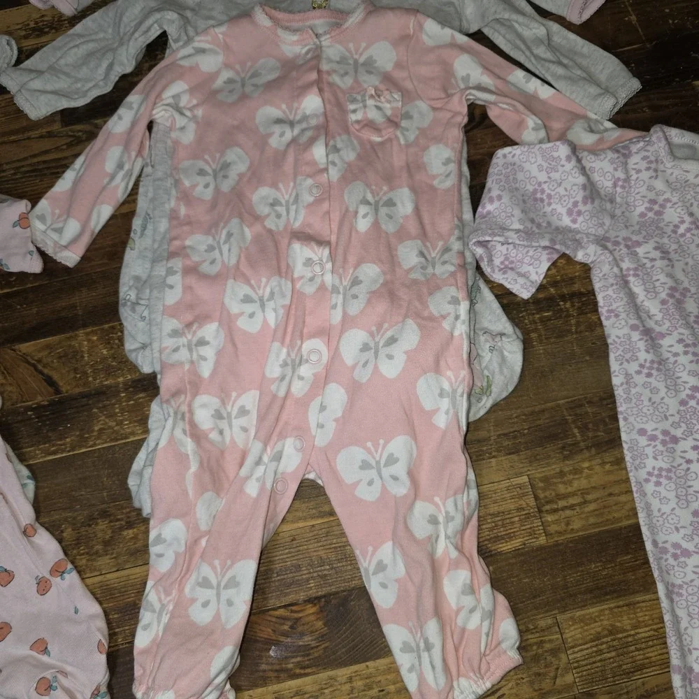 7 Baby Girl Size 6 mo Footed Zip Up One Piece Sleeper Pajama Lot  Bundle Infant